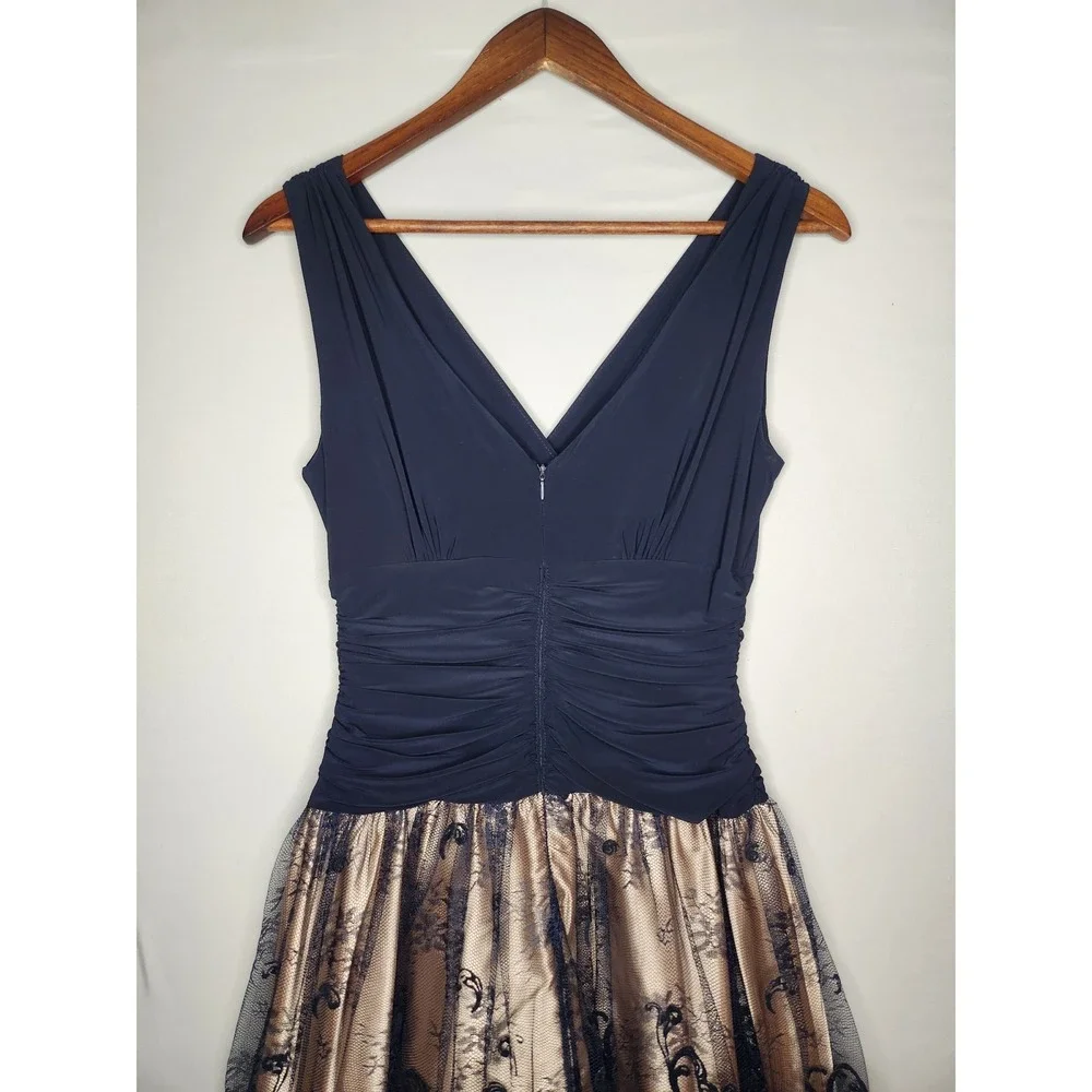 J.R. Nites by Carol‎ Lin Fit & Flare Royal Blue / Champagne Lace Skirt Dress 6 - Picture 4 of 11